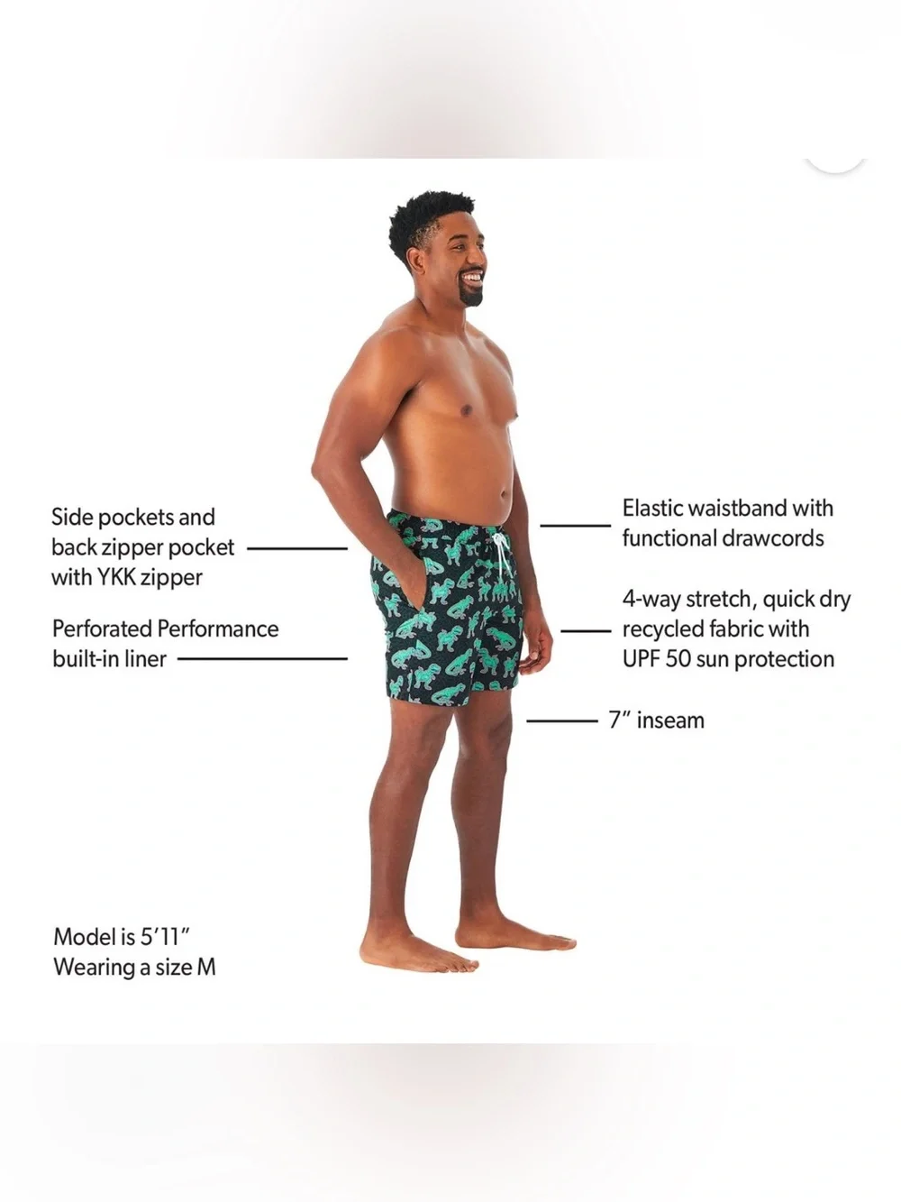 Men's Black Cheetah with Dinosaur Swim Trunks with built in liner